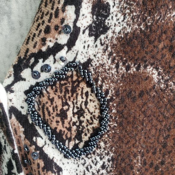 Pierri Women's Cardigan Sweater Snakeskin Pattern Beaded V-Neck Size Medium - Picture 4 of 10
